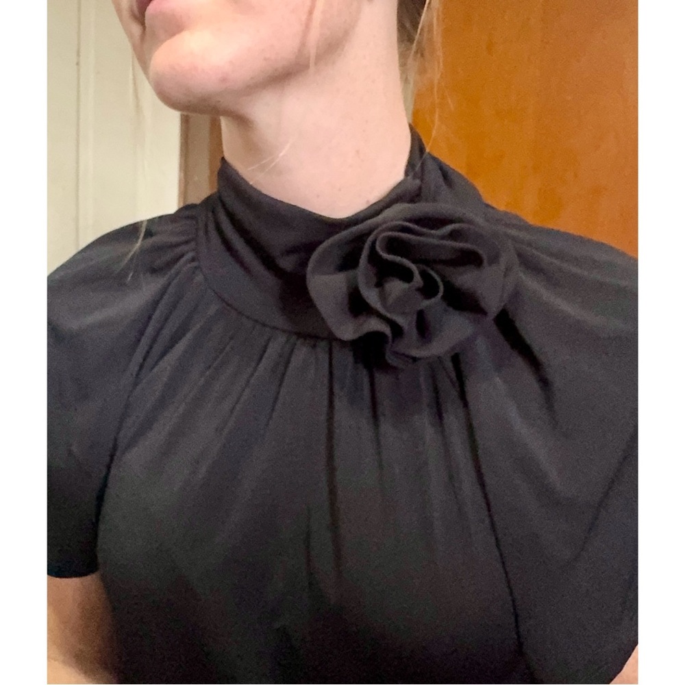 Cable & Gauge Black Blouse with Floral Accent